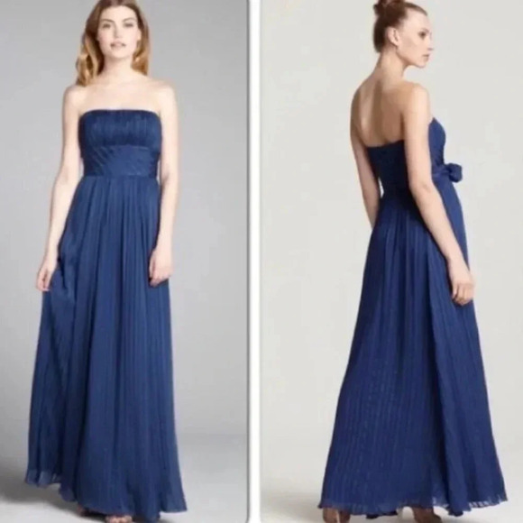 BCBGMaxAzria Timona Silk Navy Blue Shadow Stripe Strapless Gown Dress Size 0 - Picture 4 of 16